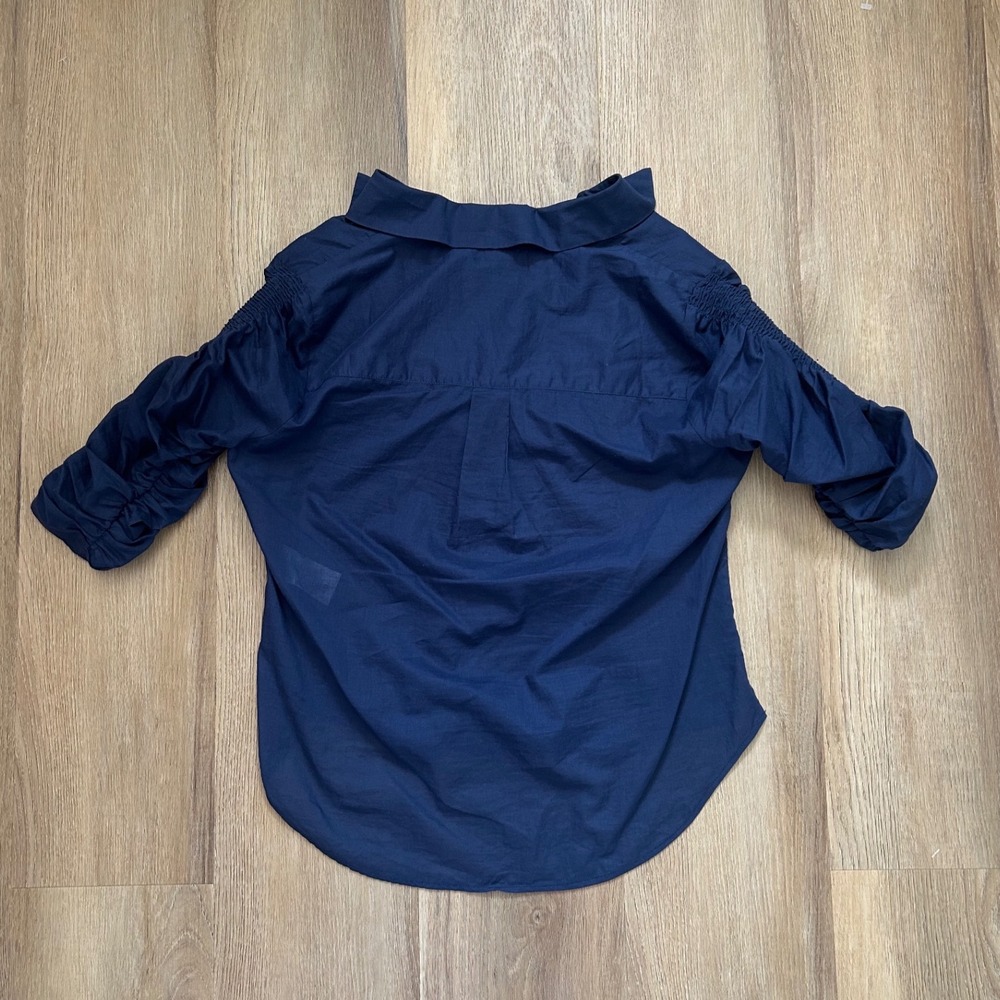 Veronica Beard porta ruched button front Navy Ruched Sleeve Cotton Shirt S - Picture 3 of 7
